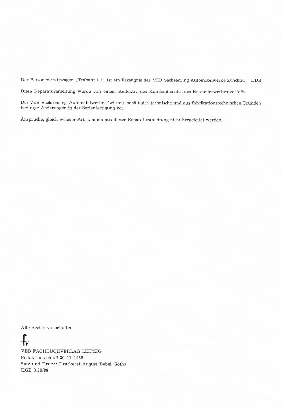 Reparaturanleitung für den Trabant 1.1 - Fahrgestell
