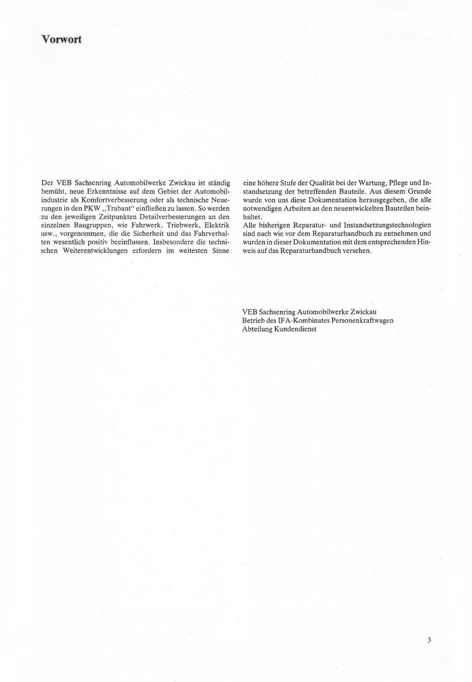 Reparaturhandbuch Weiterentwicklung Personenkraftwagen "Trabant 601"